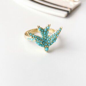 Kendra Scott Melody Bird Gold Teal Crystal Cocktail Ring Size 7